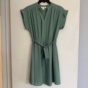 Sage Green Dress with Waist Tie